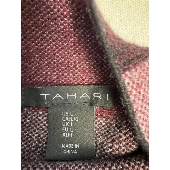 Tahari Mock Neck Sweater Women Size L Gray/Red Plaid Pullover Tartan Knit Top - Picture 5 of 8
